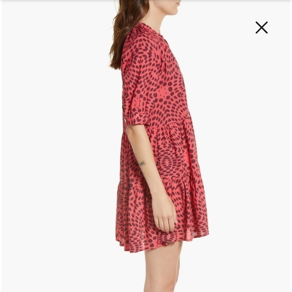 NWT Nordstrom Area Stars tiered puff sleeve dot mini dress in red size small - Picture 5 of 8